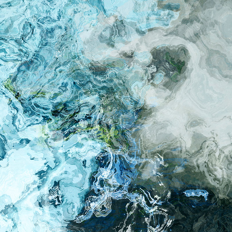 Large art print on canvas, 30x30 in blue and sea-green, "The Water is Wide"